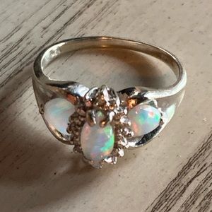 Opal ring with diamond accents
